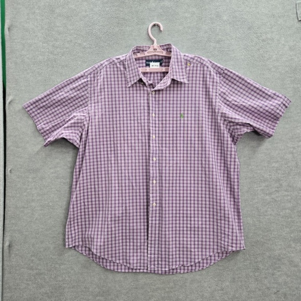 Ralph Lauren Men Button Up Shirt 2XL Purple Polo Logo Embroidery Plaid
